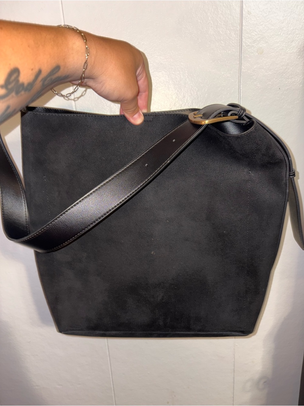 GAP Black Suede Shoulder Tote with Wide Strap